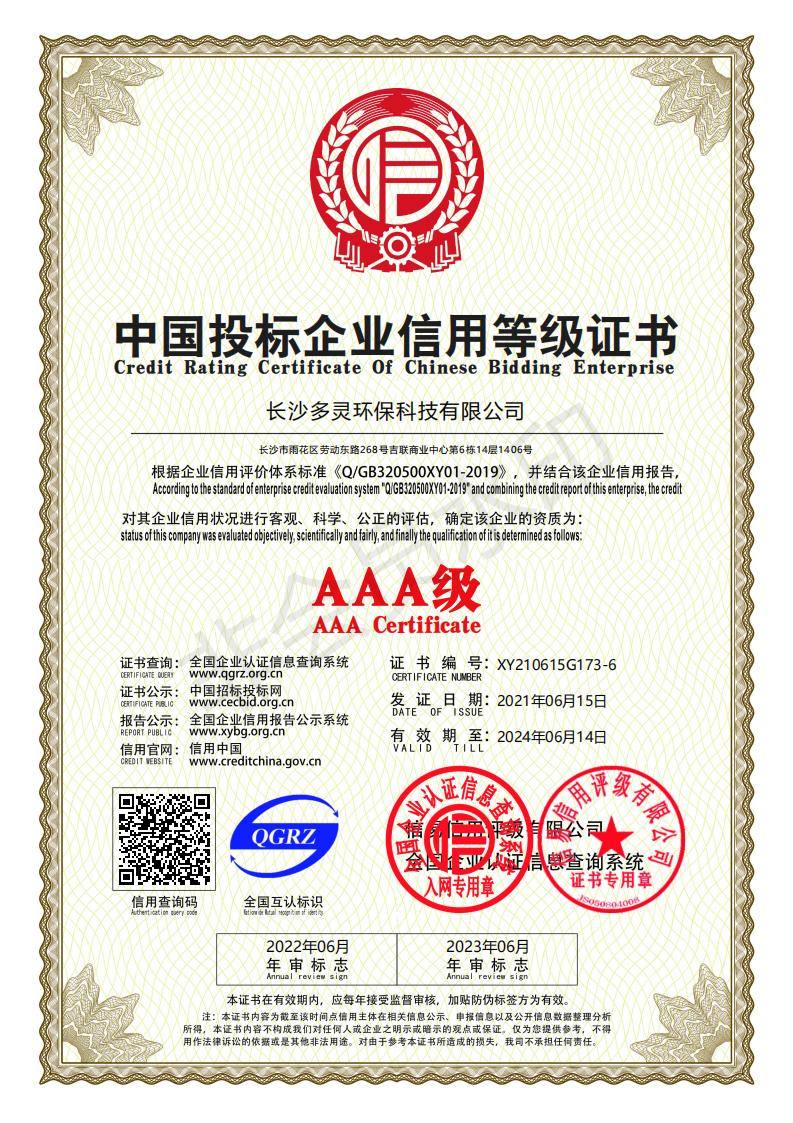 中國投標企業信用等級證書